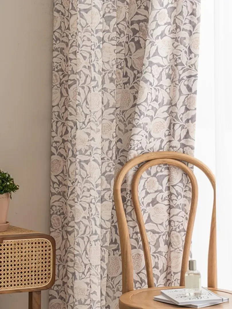 

NEW Beige Linen Semi Blackout Curtains for Living Room, Floral Farmhouse Curtains Window Treatments for Bedroom Patio Door Gray
