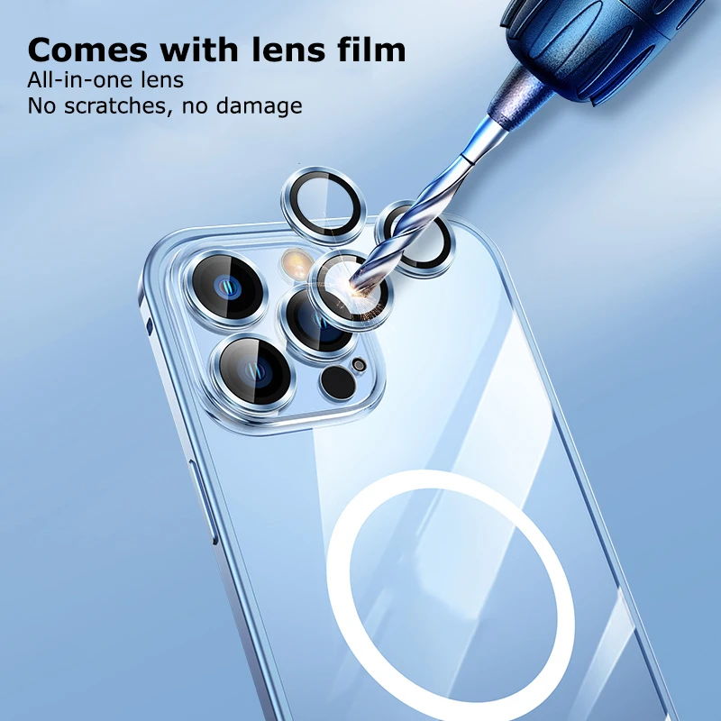 Для iPhone 12 Pro 13 Max Роскошная металлическая рамка прозрачная задняя пленка для