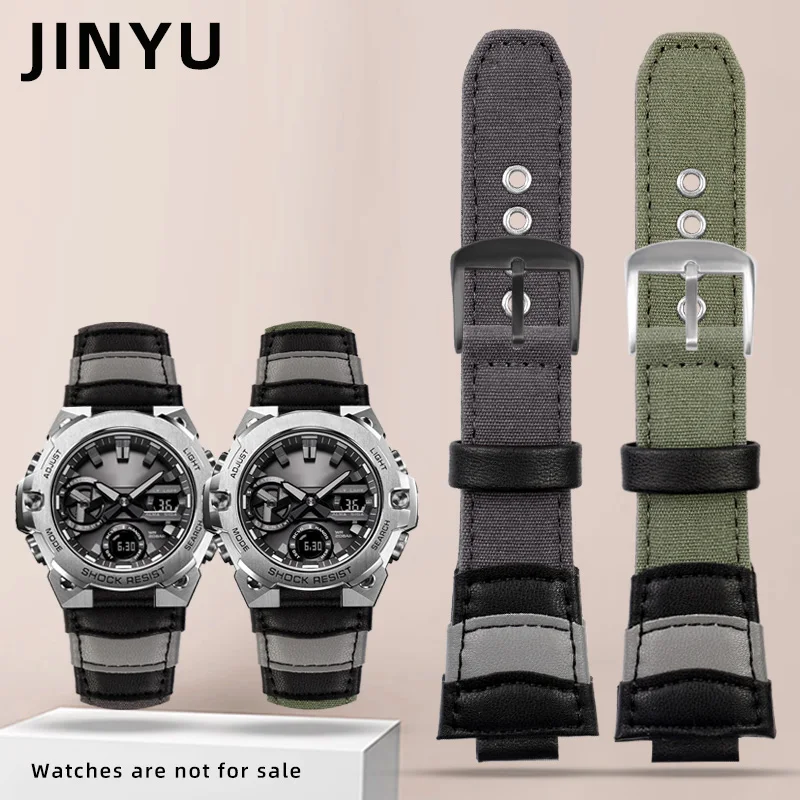 

Fashion strap For CASIO steel heart men's gst-b400 convex nylon cowhide watch with men's accessories canvas Bracelet black