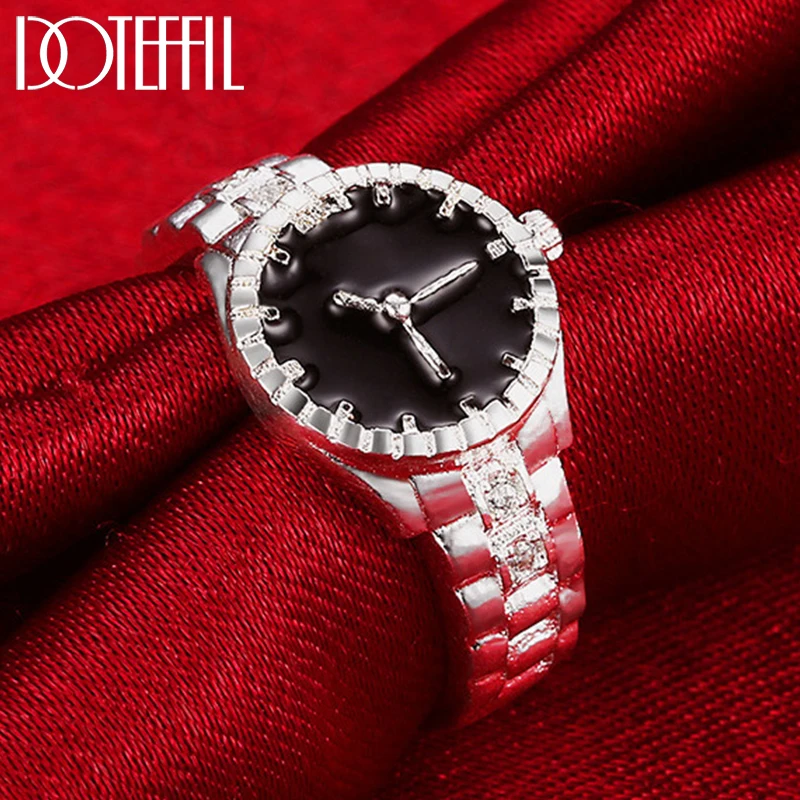 

DOTEFFIL 925 Sterling Silver AAA Zircon Watch Shape Ring For Woman Man Fashion Wedding Engagement Party Gift Charm Jewelry