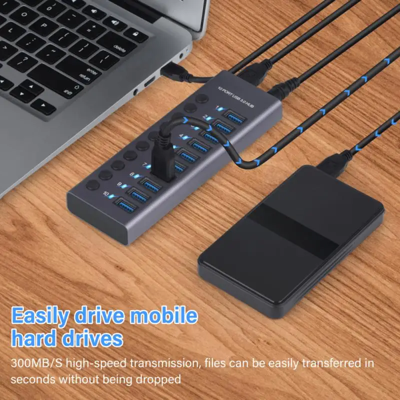 

Data Transfe Multi-port Usb3.0 Hub With Independent Switch High Current Usb Docking Station Usb Splitter Data Transfer Portable