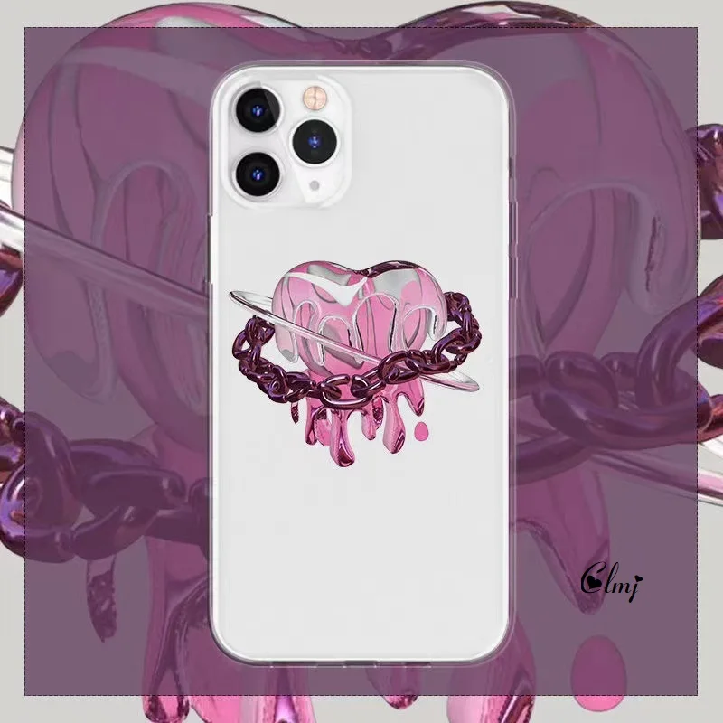 

Clmj Cool Cyberpunk Heart Chain Phone Case For iPhone 14 Plus 12 11 13 Pro XR X XS For Samsung Galaxy F52 S21 S22 Silicone Cover