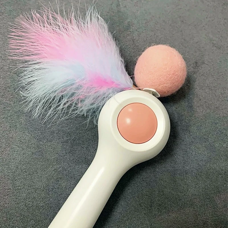 

Pet Cat Interactive Self-playing Balls Electric Cat Toys Tease Cats Stick Pet Retractable Toy with Replaceable Feather