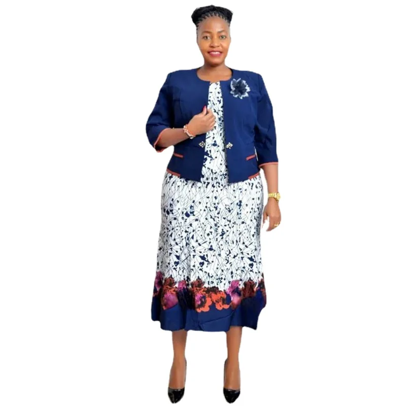 

2XL-6XL African Dresses for Women 2023 Spring Autumn African Women Polyester Printing Dress Suit Africa Clothes Christmas Robes