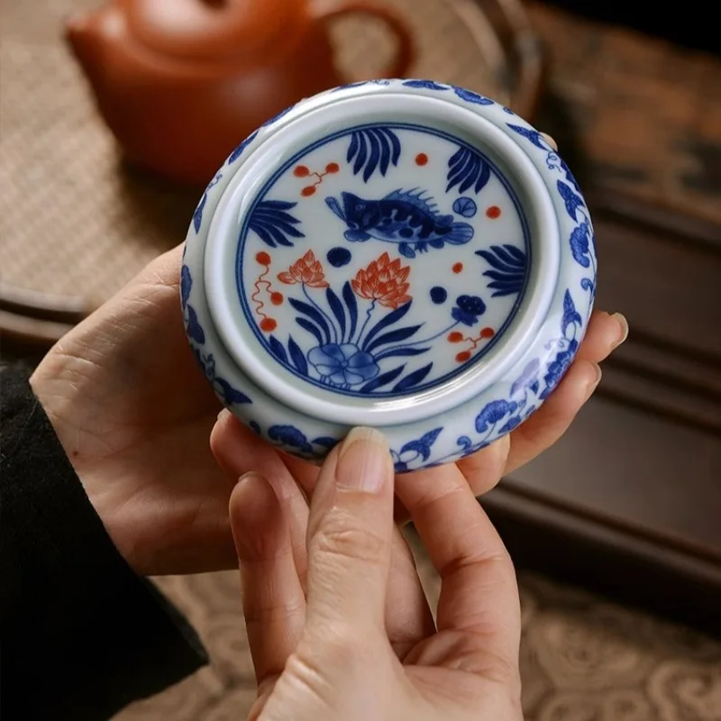 Сине-белая рыбья водоросли с узором ретро коврик для чайной чашки маленький