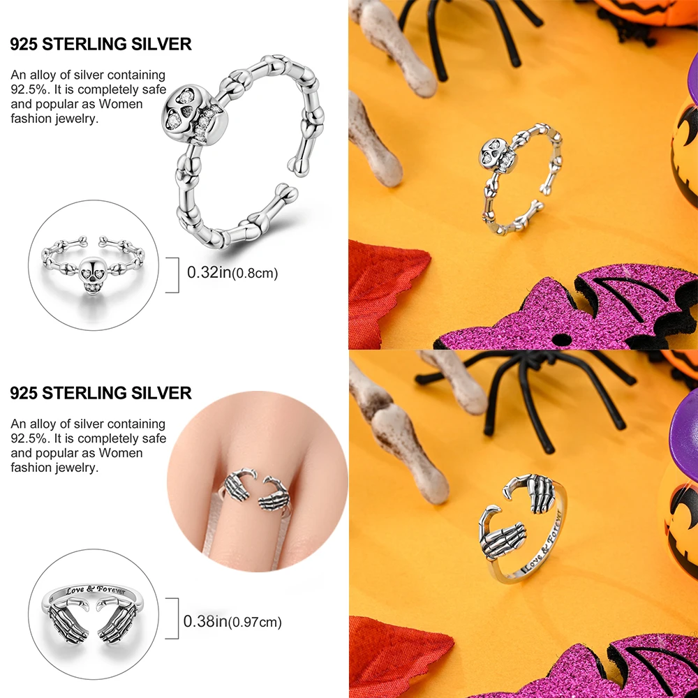 Готический стиль стерлинговое серебро 925 пробы голова скелета и пальмы