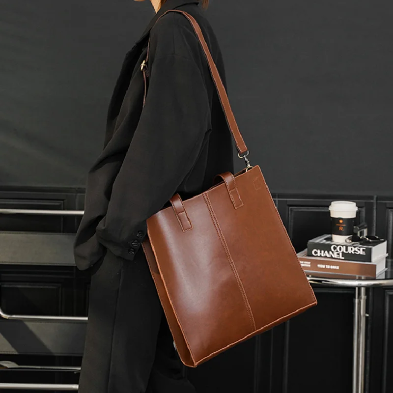

Сумка-тоут мужская из кожи Крейзи Хорс, простая модная вместительная сумочка-тоут в стиле ретро, дорожный саквояж на плечо для подмышек