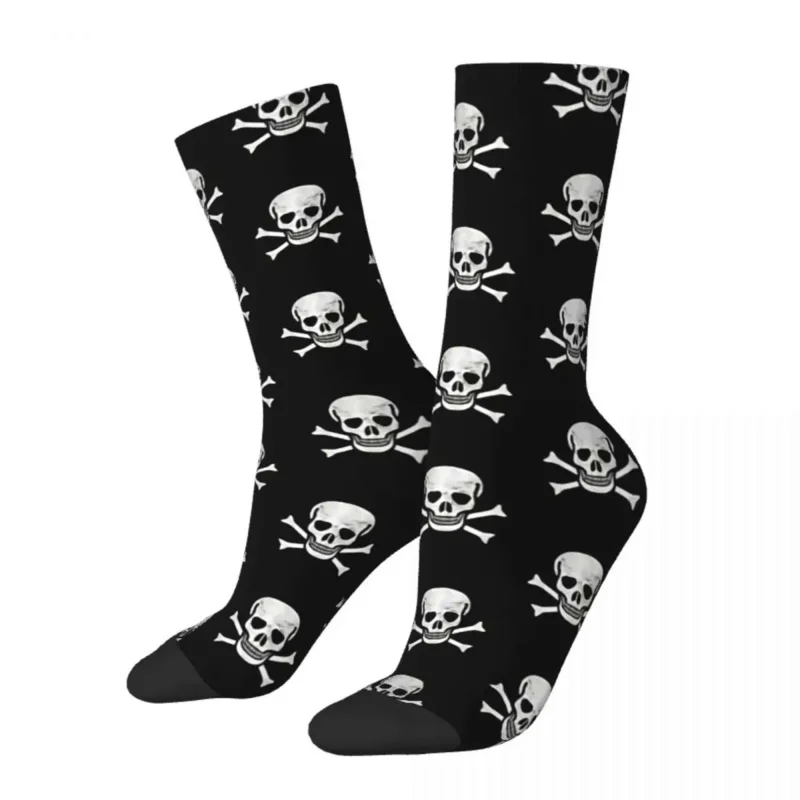 

Funny Crazy For Men Skull Crossbone Hip Hop Harajuku Pirate Flag Happy Pattern Printed Boys Crew Sock Casual Gift