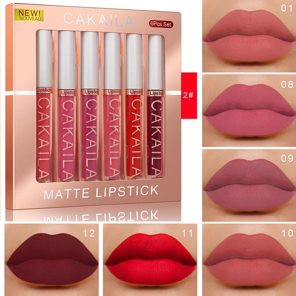 

6 Pcs Per Box Lip Gloss Nude Matte Liquid Lipstick Red Mate Waterproof Long Lasting Moisturizing Lipgloss Lip Makeup Cosmetics