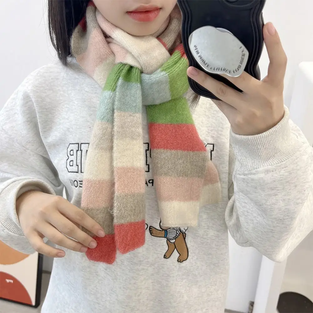 Теплый шарф в радужную полоску аксессуары для одежды бандана пашмина корейском