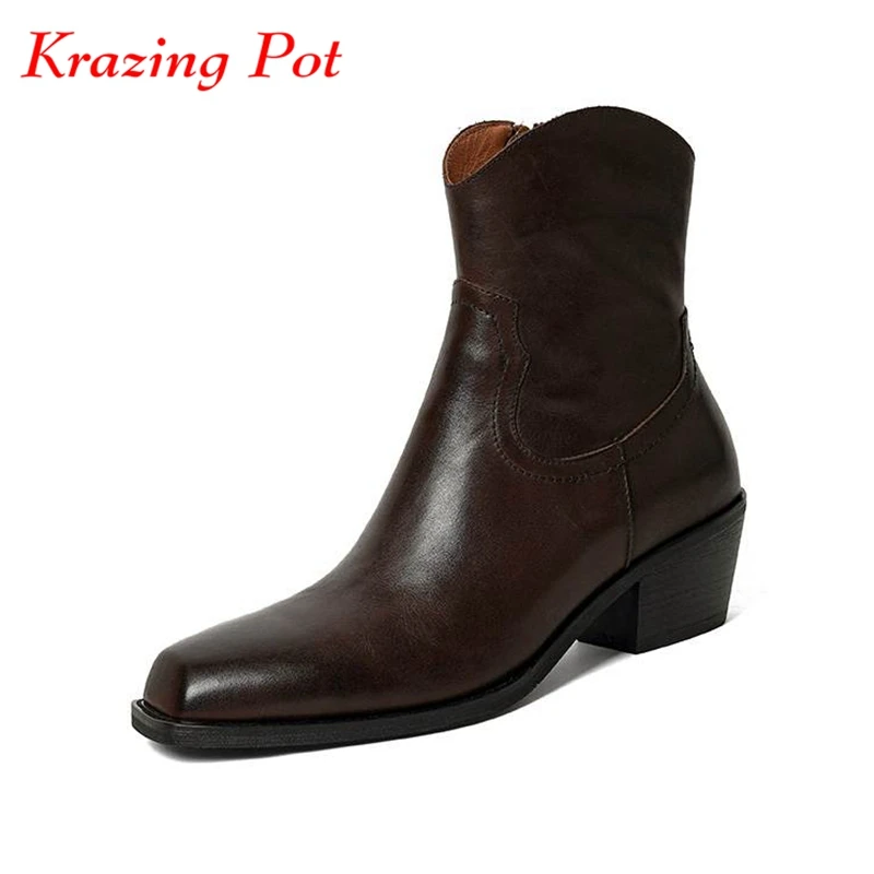 

Ботильоны из коровьей кожи с квадратным носком, на молнии спереди