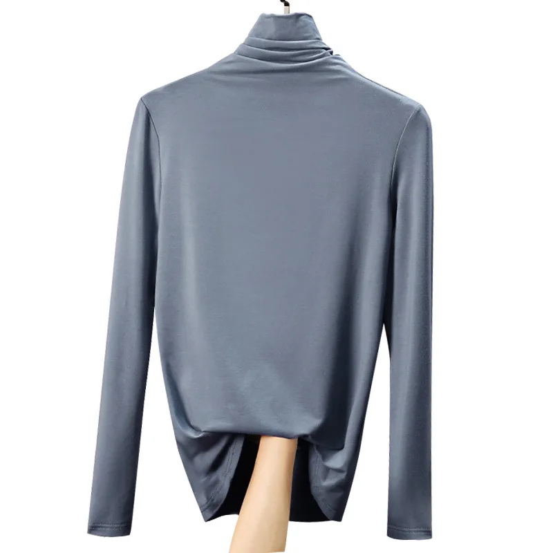 Осенняя Корейская хлопковая футболка Женская винтажная Водолазка с длинным