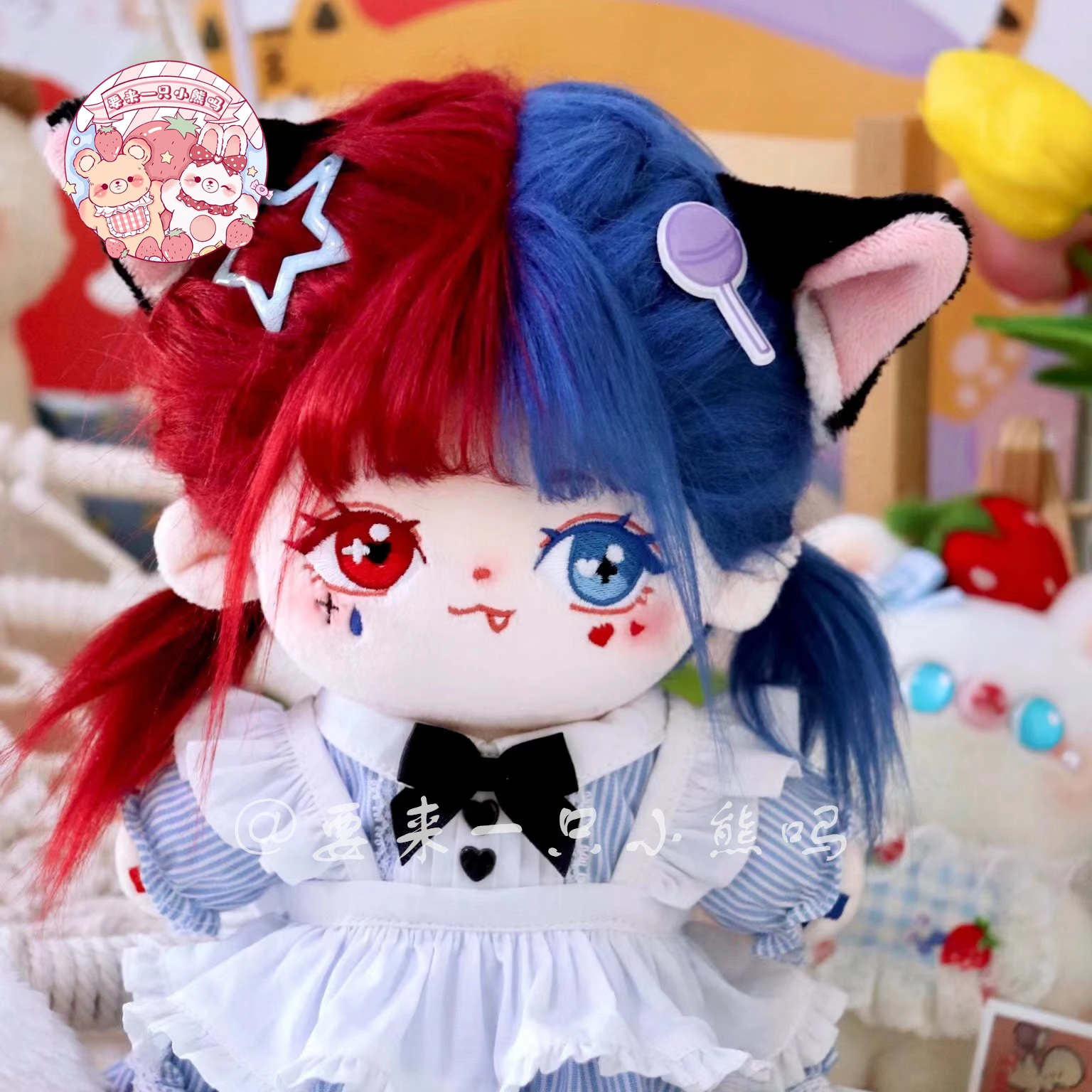 

No attributes 20cm Cute Plush Doll Red/blue Frying Hair Eyes Bunny Ears With Skeleton Doll Stuffed Toy IDOL Fans Collection Gift