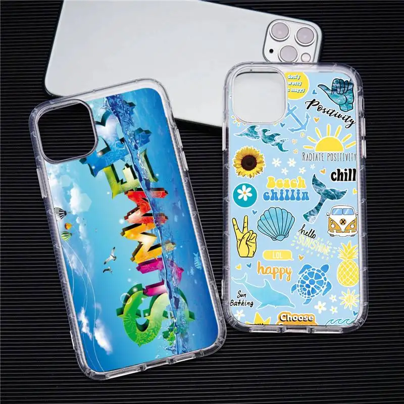 

Summer Beach Scene At Sunset On Sea Palm Phone Case Transparent For iphone 13 12 11 Pro Max Mini XS Max 8 7 Plus X SE 2020 XR