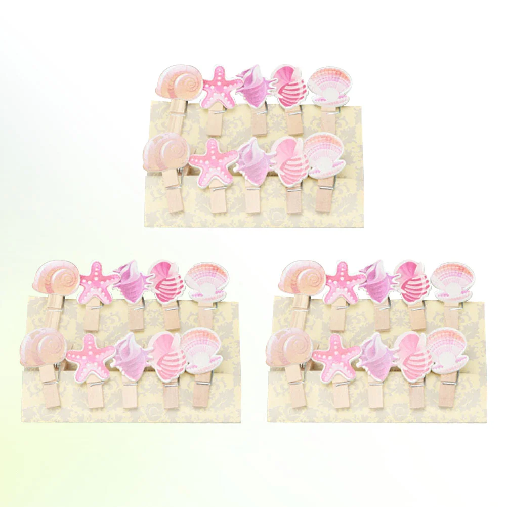 

30pcs Shell Decor Pink Ocean Theme Wooden Peg Beautiful Shell Design Photo Clip Pin Note Memo Holder