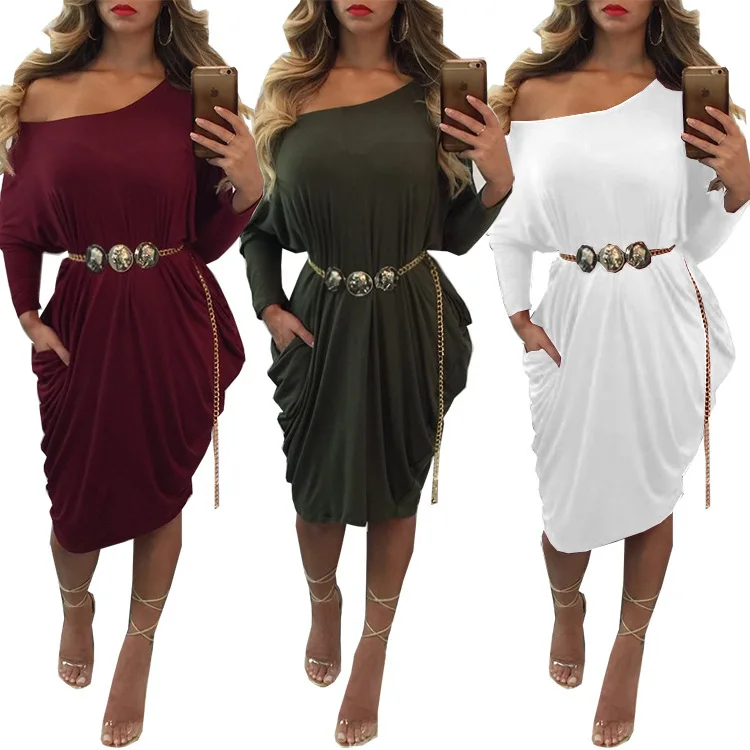 

2022 Autumn Black Long Sleeve Both Sides Shrink Loose Dress