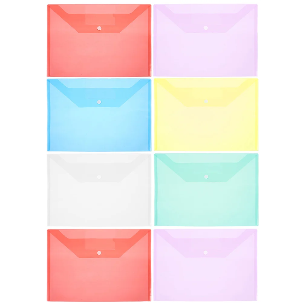 

8 Pcs Folder Colored Envelopes Waterproof Document Holder Button Design File Bags Plastic Zipper Practical Organizers Office