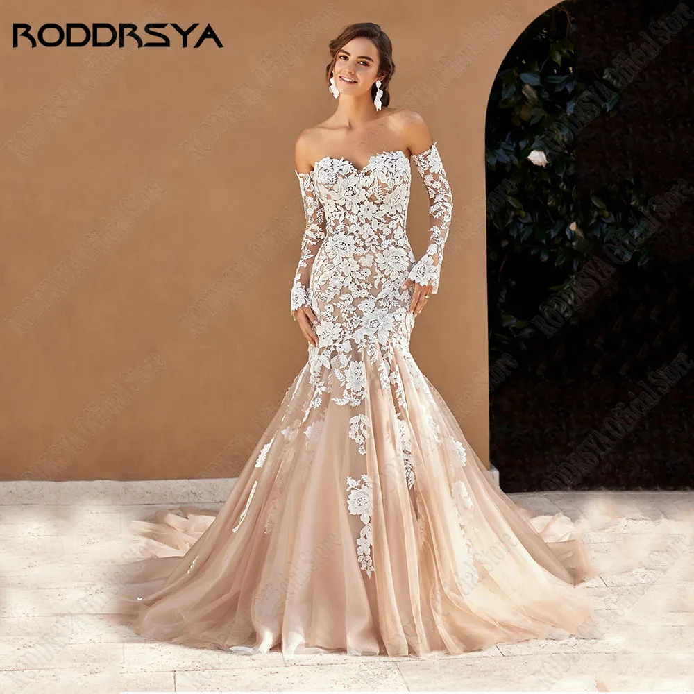 

RODDRSYA Exquisite Sweetheart Wedding Dresses Detachable Sleeves Backless Bride Gowns Lace Applique Mermaid vestido de noiva