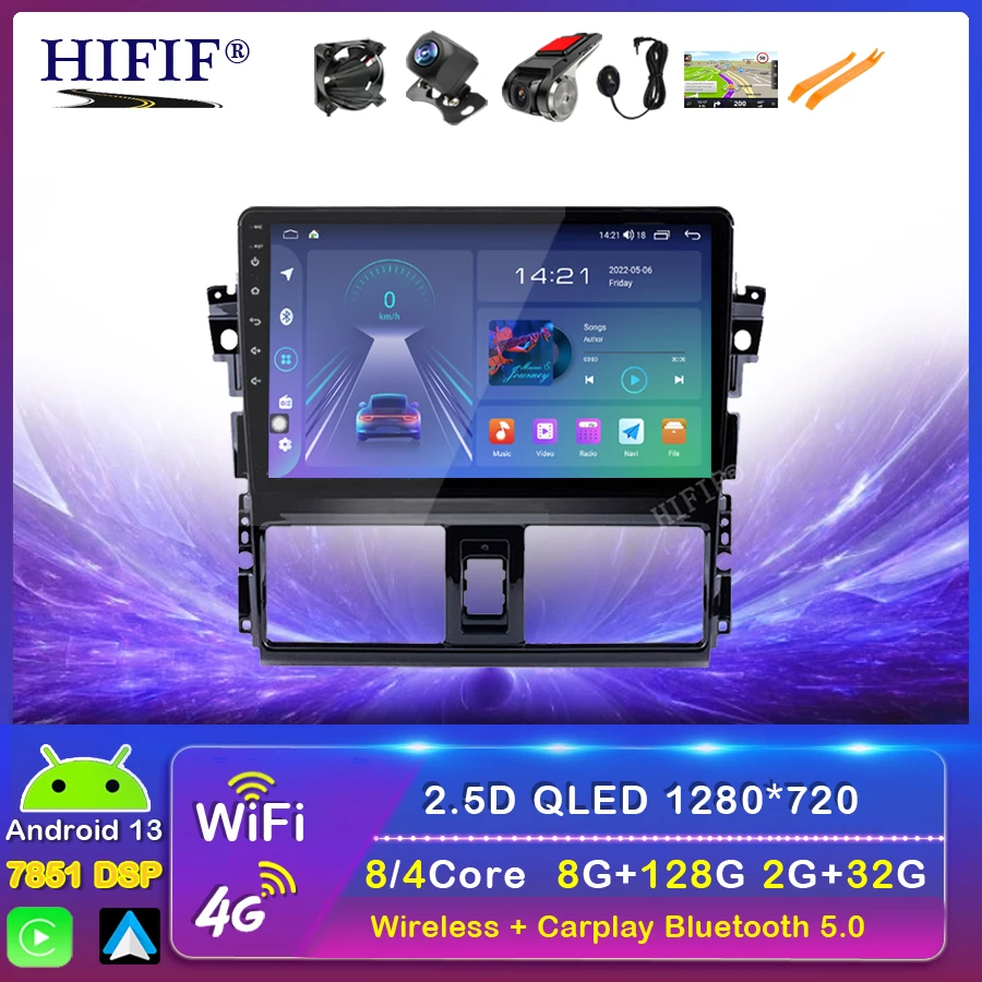 8 + 128G авторадио автостерео Android 13 автомобильный радиоприемник для Toyota Vios 2013-2020 2 Din
