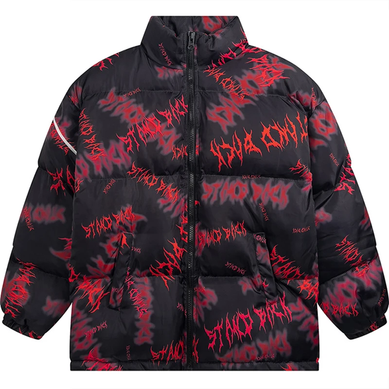 Letter Graffiti Winter Coat Men Tie-dye Print Oversized Warm Casual Puffer Coats Woman Hiphop Harajuku Street Loose Down Jackets