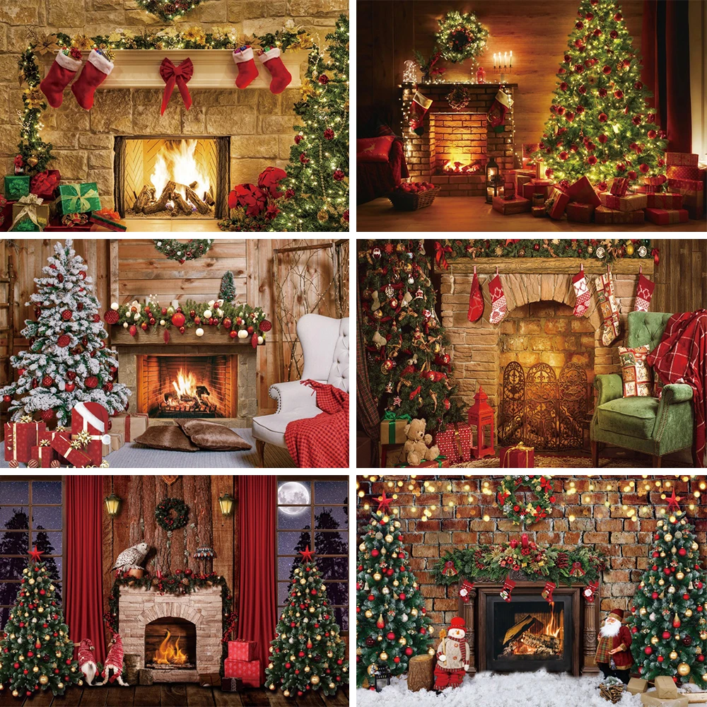 Купи Laeacco Xmas Tree /Santa /Fireplace Christmas Backdrops for Photography Christmas Party Decoration Backdrop For Photo Studio за 229 рублей в магазине AliExpress