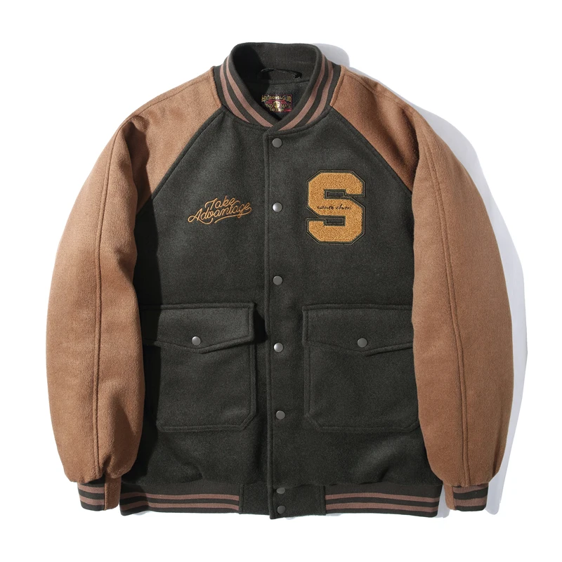 

SAUCE ZHAN Baseball Jacket Man Wool & Blends Jacket 1950s Ivy Jacket Style Winter Men Jacket