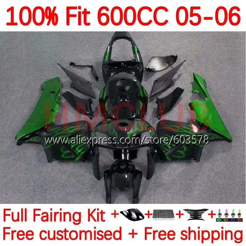 

OEM Body For HONDA CBR600 CBR 600 RR CC 600RR 600F5 F5 CBR600RR 2005 2006 CBR600F5 green flames 05 06 Injection Fairing 144No.06