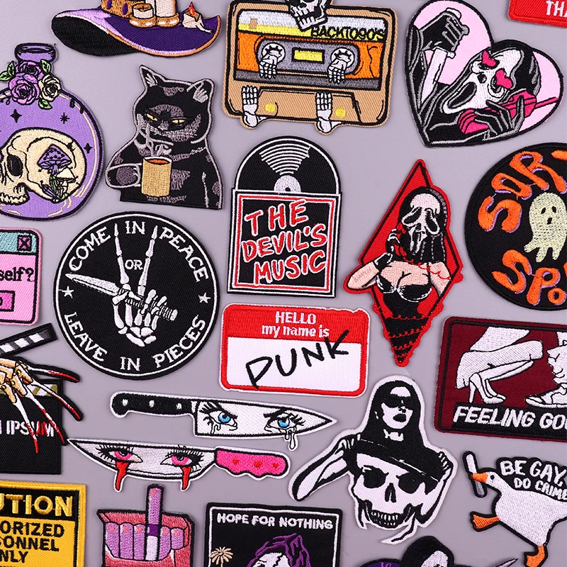

Horror/Punk Embroidery Patch DIY Iron On Patches For Clothing Sew Embroidered Patches On Clothes Animal/Cat Ironing Stickers