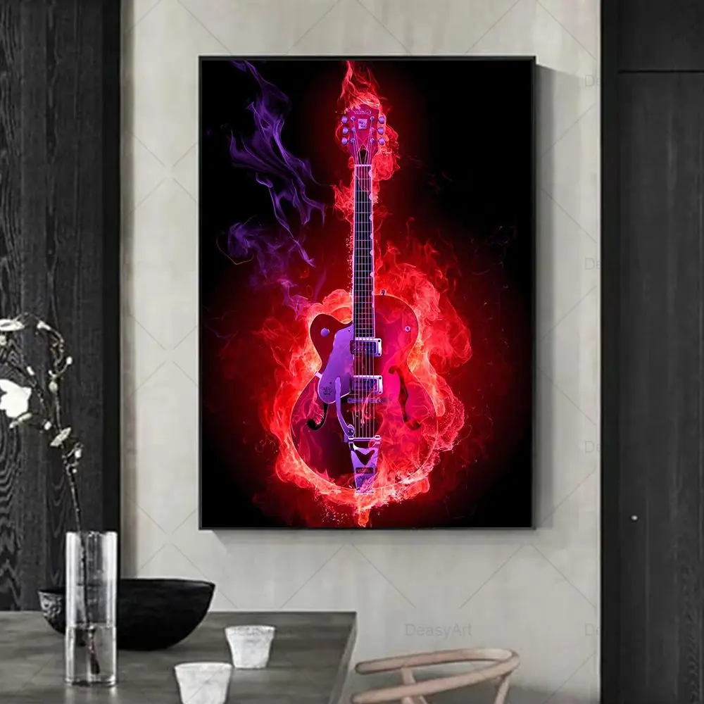 

Neon Style Cool Guitar Poster Prints Collection Music Canvas Painting Wall Art Picture For Living Room Home Decor Guitarist Gift