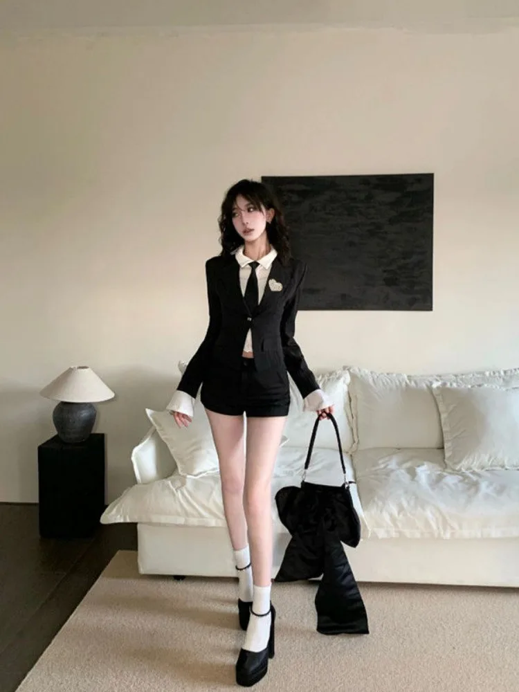 Модный простой костюм кардиган куртка + Y2k E-Girl нижняя рубашка для женщин