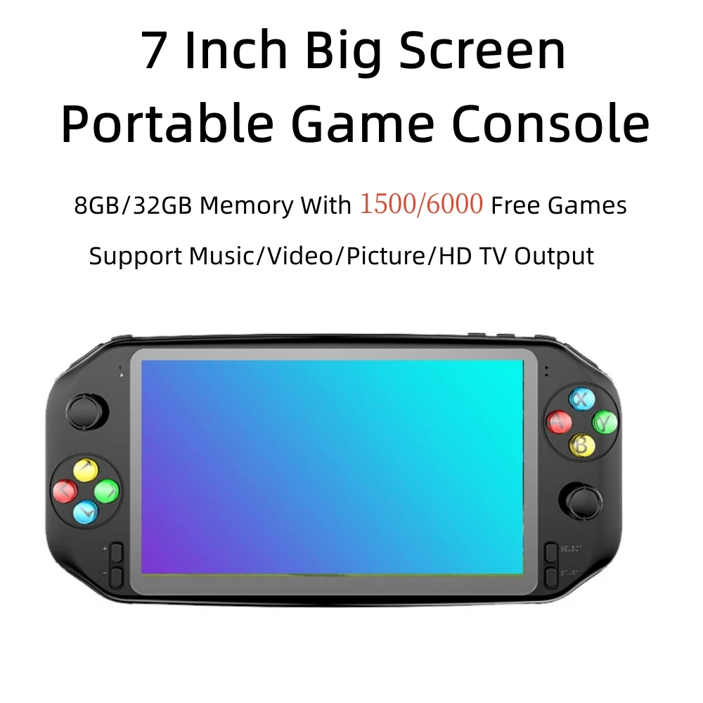 Rainbow Buttons RS16 7 Inch Screen Portable Game Console 32GB With 6000 Free Games For PS1/MAME/Arcade Gaming Support HD TV Out