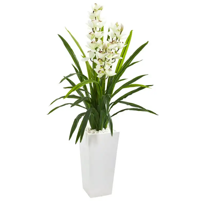 

4.5' Green Cymbidium Orchid Artificial Plant in White Planter Beauty and the beast party decoration Girlfriend Babys breath Flow