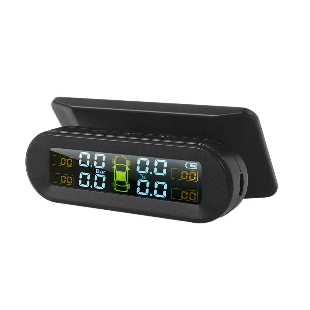 

Solar Wireless USB TPMS Car Tire Pressure Monitor System HD LCD Display 4 External Sensor Tire Pressure Temperature Warning