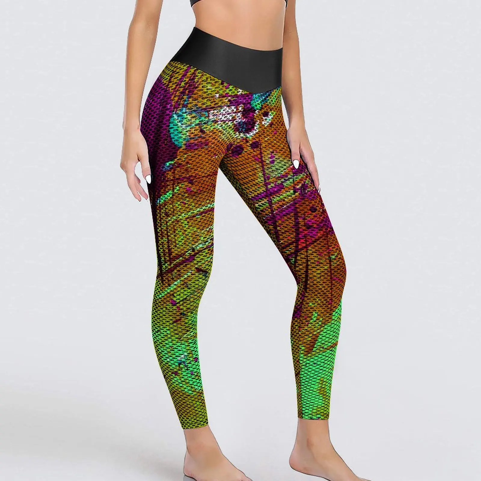 

Неоновые брюки для йоги с абстрактным принтом, леггинсы с брызгами, женские эстетичные эластичные спортивные Леггинсы с завышенной талией