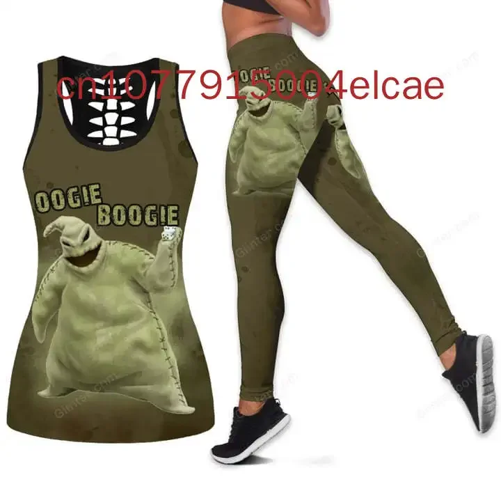 New Oogie Boogie Women's Hollow Vest + Leggings Yoga Suit Fitness Sports Disney Tank Top Legging Set