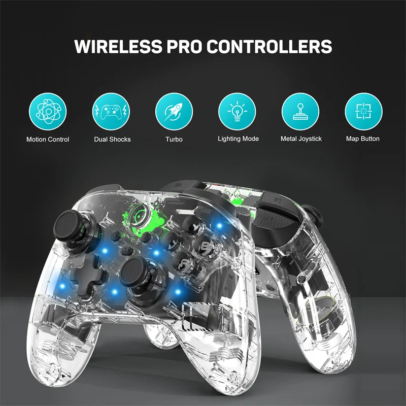 

Беспроводной геймпад LinYuvo KC07 Por Crystal Button, джойстик с 6-осевым/турборежимом для Nintendo Switch/Switch OLED/Android/IOS