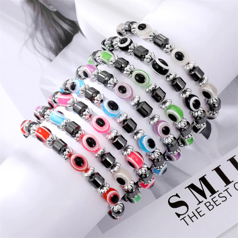 

Charm Obsidian Hematite Stone Beads Eye Bracelet Bangle for Women Elastic Rope Lucky Jewelry Wristband Men Gifts Yoga Pulsera