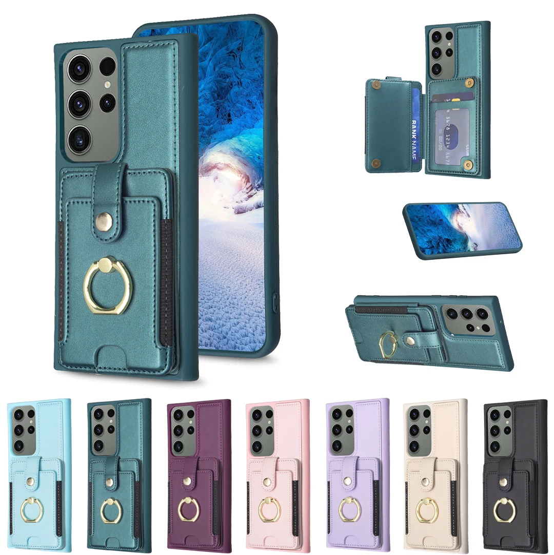 

Vertical Leather Wallet Cards Solt Case for Samsung S23 Ultra S22 Plus S21 FE A54 A53 A52 A12 A34 A14 Ring Holder Pocket Cover