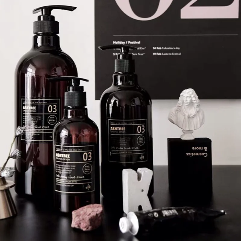 

Bathroom Soap Dispenser Shampoo Press Bottle Nordic Brown Body Wash Hair Conditioner Shower Gel Soap Refillable Bottle