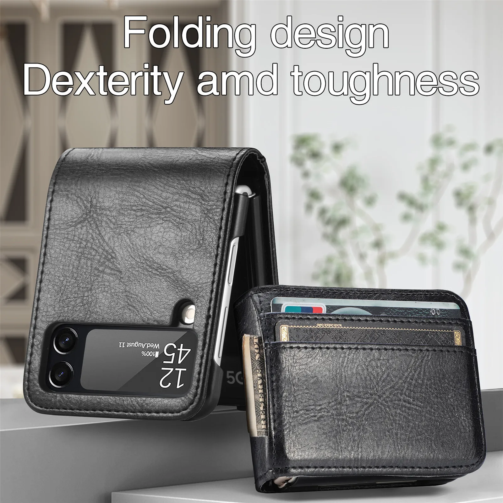 

Card Holder Wallet Leather Phone Case for Samsung Galaxy Z Flip 3 Flip4 5G Flip 4 3 2 Anti-Slip Matte Feeling Plain Phone Cover