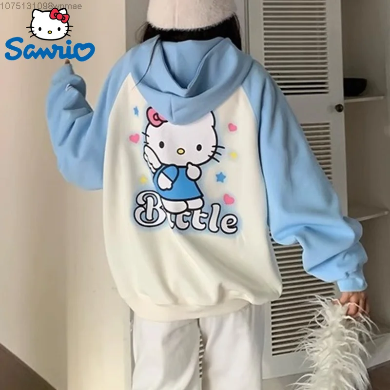 

Sanrio Melody Hello Kitty Kuromi хлопковые пуловеры с капюшоном с мультяшным принтом милый свитер Женская Осенняя новая свободная толстовка одежда