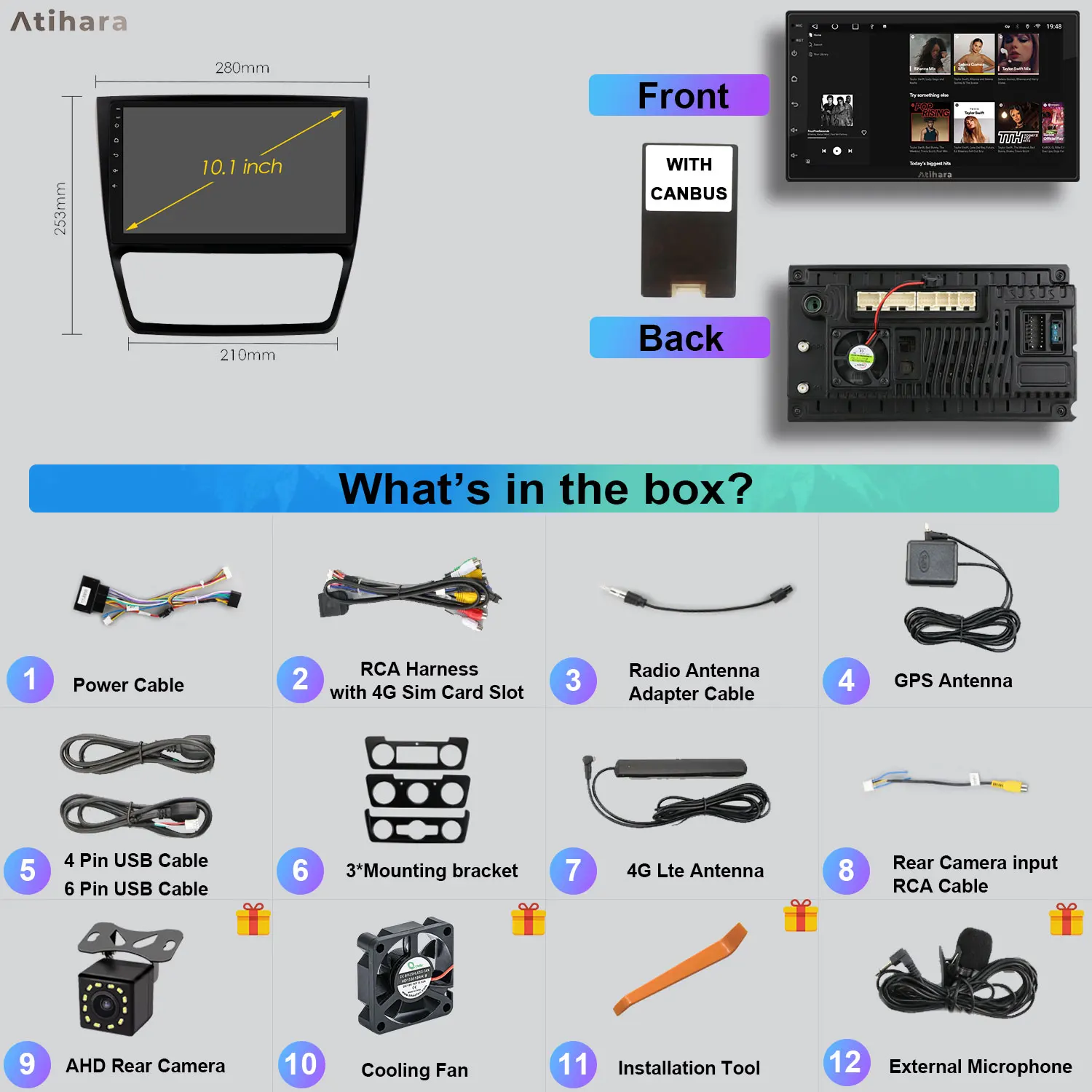 Atihara 10 1 &quotAndroid Carplay Auto для Skoda Yeti 5L 2009-2014 Автомобильный радиоприемник WIFI + 4G GPS