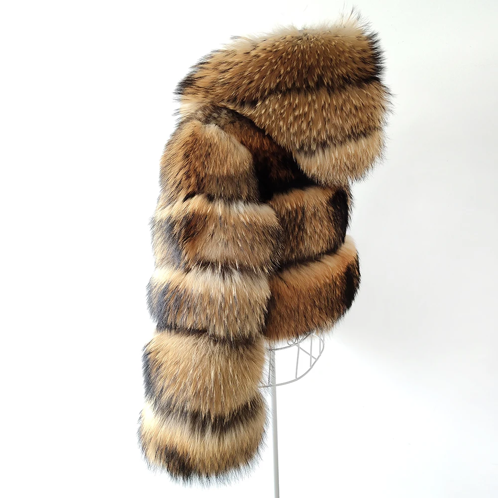 MAOMAOKONG Fur Coat Winter Real 100% Natural Raccoon Fur Women's Coat Fluffy Top Coat With Hooded Jacket Manteau Femme