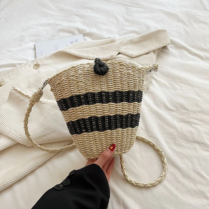 

2023 женские плетеные сумки на плечо, Повседневная маленькая сумка-мешок, пляжная сумка для покупок