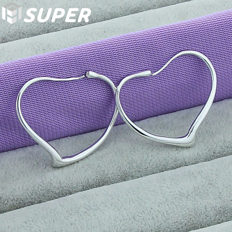 

925 Sterling Silver Heart 29x37mm Hoop Earrings For Woman Wedding Engagement Party Fashion Charm Jewelry