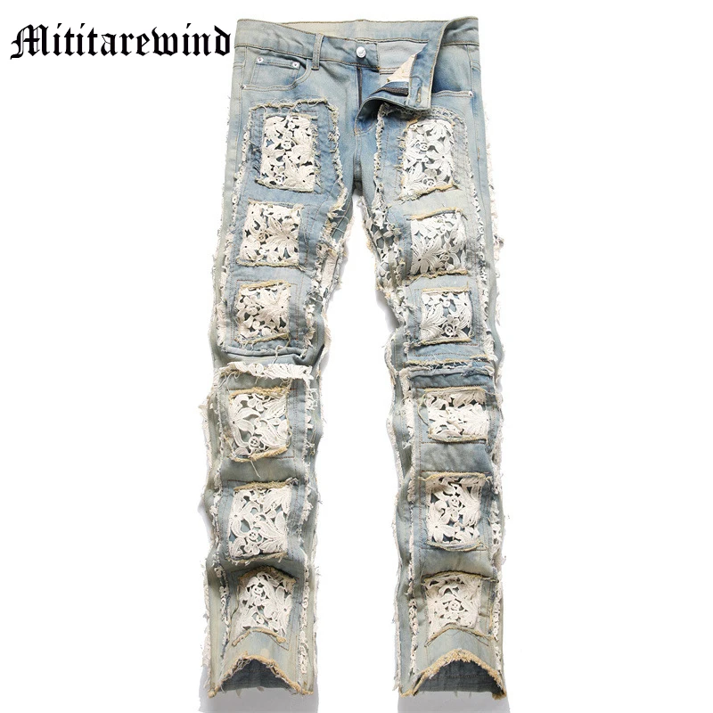 

Мужские джинсовые брюки, Новые облегающие прямые синие мужские джинсы Y2k, двухсторонние универсальные Молодежные брюки с вышивкой