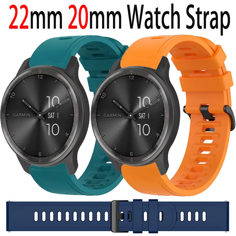 Силиконовый ремешок 22 мм 20 для Garmin Vivomove Trend/Venu 3 2 спортивный удобный браслет Forerunner