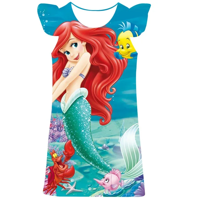 

Disney Girl Ariel Dress New Children's Clothing Summer New Cartoon Pattern Girl Mermaid Casual Party Evening Dresses 1-10 Years