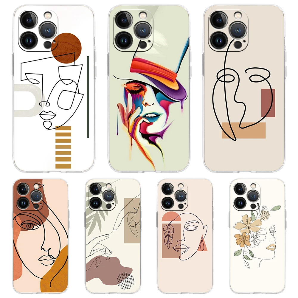 

Drawings Abstract Faces Transparent Phone Case Cover for iPhone 14 13 12 11 Pro Max X XR 8 7 Plus SE 2020 XS Max Soft TPU Shell