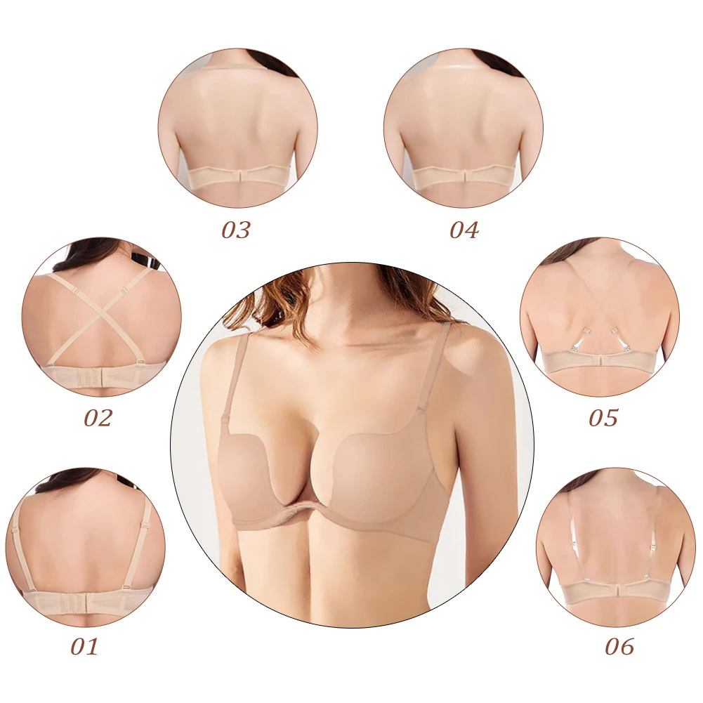 Fashion Backless Bra Invisible Linger Push Up Women Clear Strapless C D Cup Deep Bra  Adjustable Underwear Comfortable  Bralette